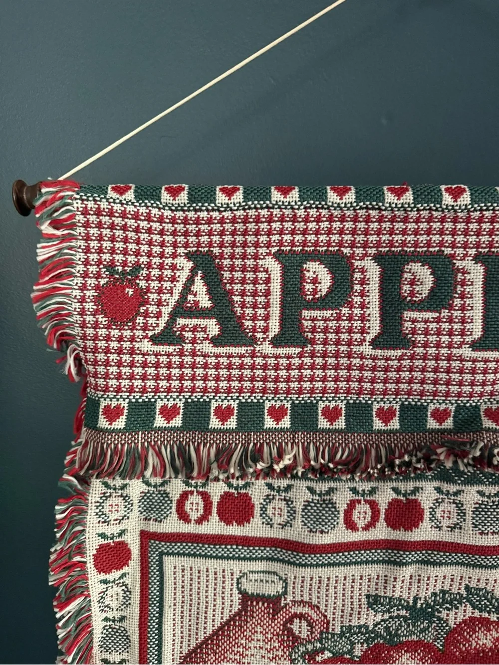 Country Apples Woven Blanket Tapestry Wall Hanging - Red, Cream, Green